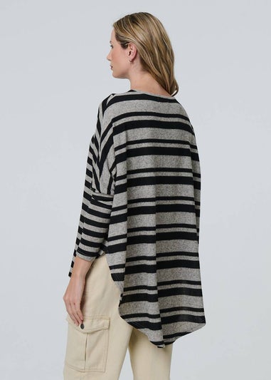 Izabel London Grey Striped Asymmetric Long Sleeve Tunic Top