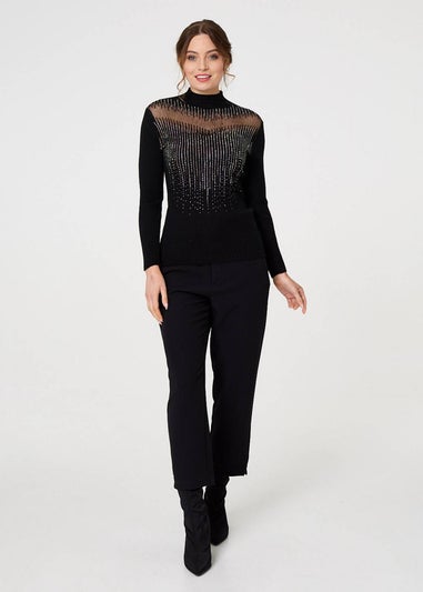 Izabel London Black Sequin Embellished High Neck Knit Top