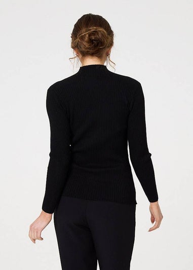 Izabel London Black Sequin Embellished High Neck Knit Top