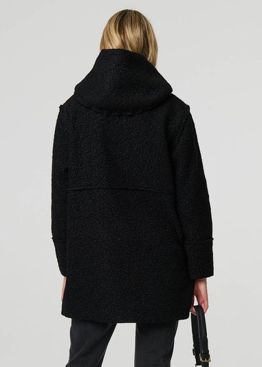 Izabel London Black Knitted Button Detail Hooded Jacket