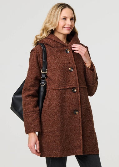 Izabel London Brown Knitted Button Detail Hooded Jacket