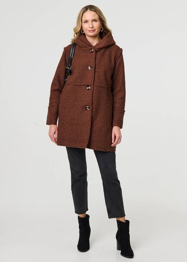 Izabel London Brown Knitted Button Detail Hooded Jacket