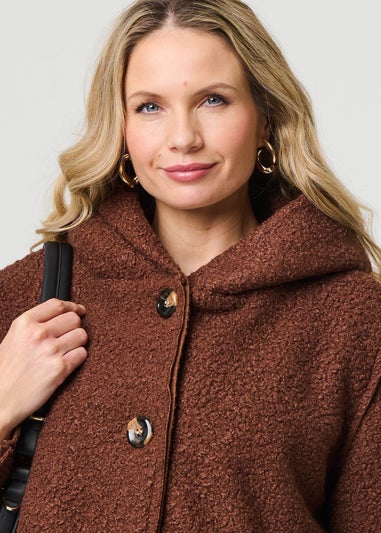 Izabel London Brown Knitted Button Detail Hooded Jacket