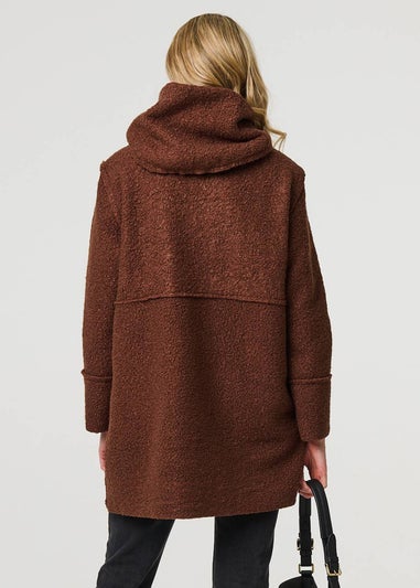 Izabel London Brown Knitted Button Detail Hooded Jacket