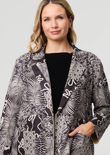 Izabel London Grey Patchwork Print Longline Blazer Jacket