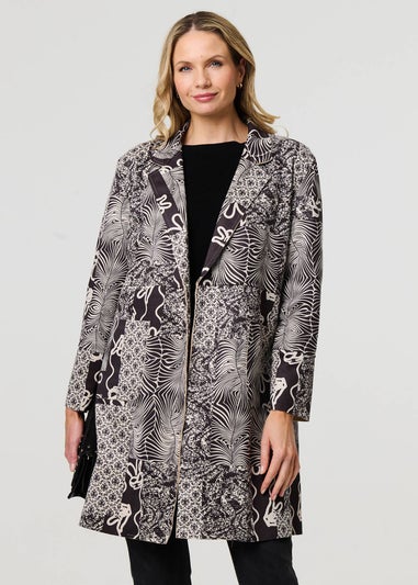 Izabel London Grey Patchwork Print Longline Blazer Jacket