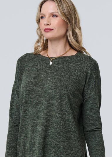 Izabel London Khaki Relaxed Boat Neck Top