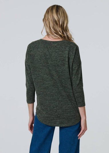 Izabel London Khaki Relaxed Boat Neck Top