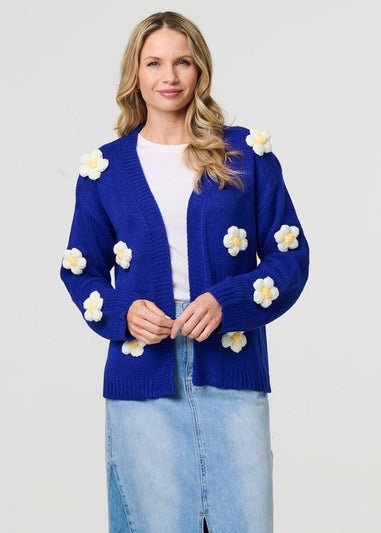 Izabel London Blue Floral Crochet Embellished Wrap Cardigan