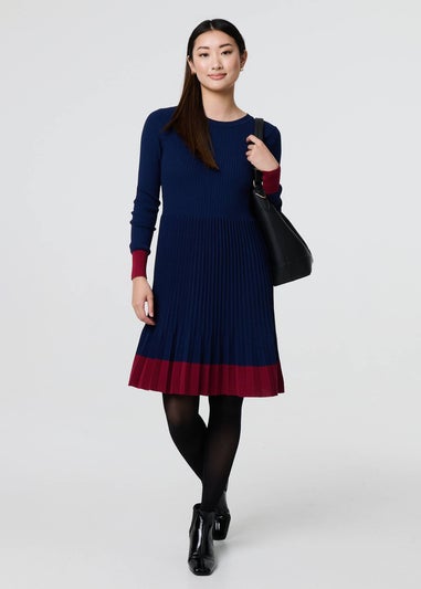 Izabel London Navy Colour Block Tie Neck Short Jumper Dress