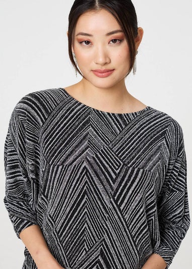 Izabel London Silver Striped Metallic Batwing Sleeve Top