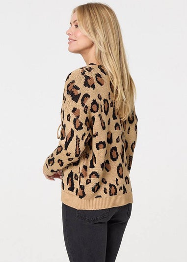 Izabel London Brown Animal Print Tie Front Cardigan