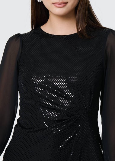 Izabel London Black Semi Sheer Sparkly Long Sleeve Blouse