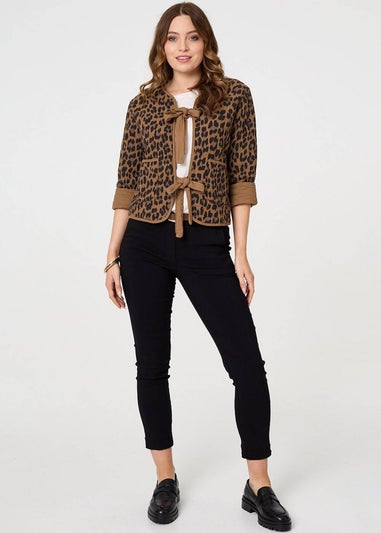 Izabel London Cream Animal Print Tie Front Cardigan