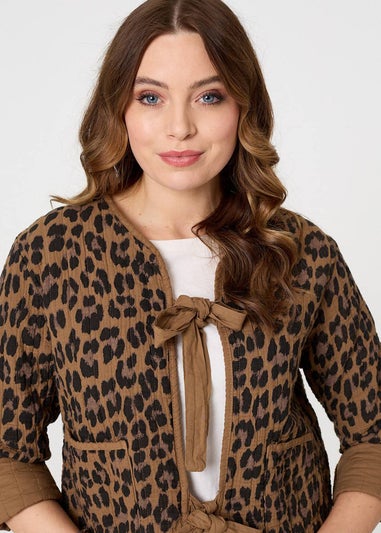 Izabel London Cream Animal Print Tie Front Cardigan