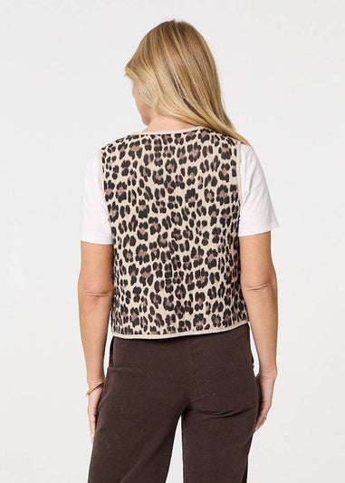 Izabel London Beige Animal Print Sleeveless Tie front Vest