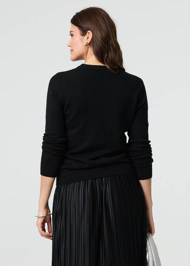 Izabel London Black Textured Knit Long Sleeve Jumper