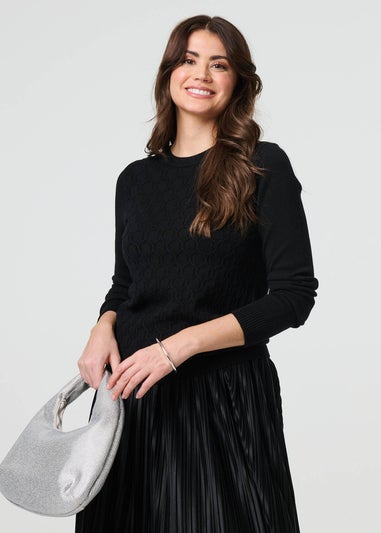 Izabel London Black Textured Knit Long Sleeve Jumper