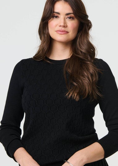 Izabel London Black Textured Knit Long Sleeve Jumper