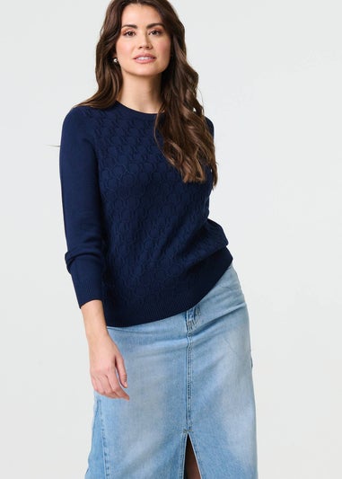 Izabel London Blue Textured Knit Long Sleeve Jumper