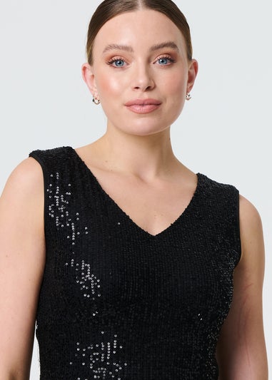 Izabel London Black Sparkly Sequin Sleeveless Peplum Top