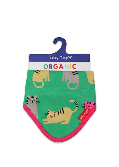 Toby Tiger Organic Green Kitten Print Dribble Bib