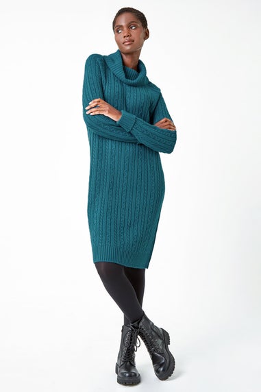 Roman Teal Roll Neck Knitted Jumper Dress