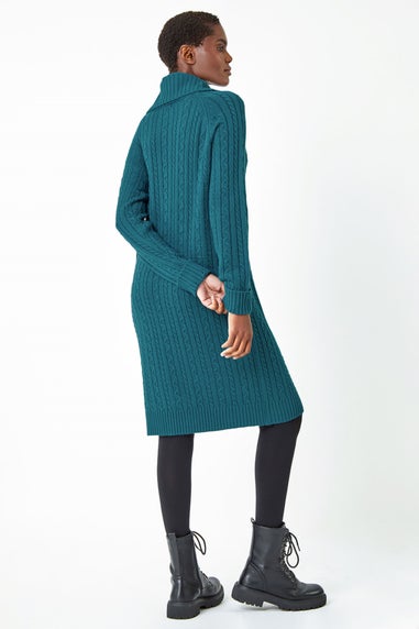 Roman Teal Roll Neck Knitted Jumper Dress