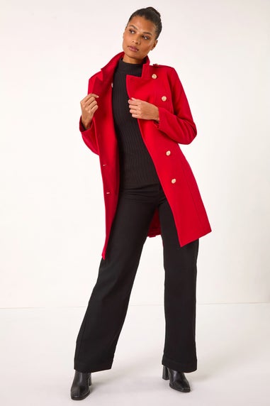 Roman Red Funnel Neck Buttoned Coat