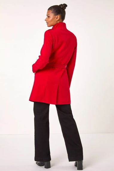 Roman Red Funnel Neck Buttoned Coat