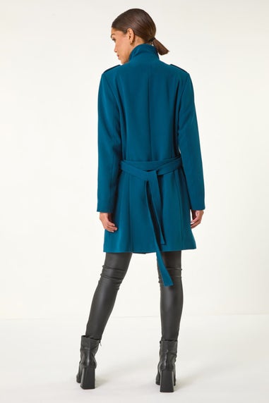 Roman Teal Funnel Neck Buttoned Coat