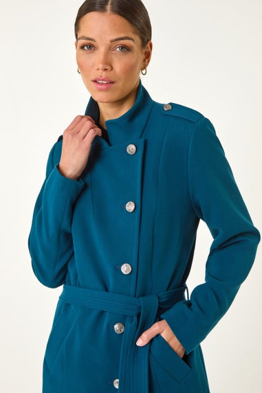 Roman Teal Funnel Neck Buttoned Coat