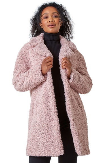 Roman Pale Pink Petite Longline Teddy Coat