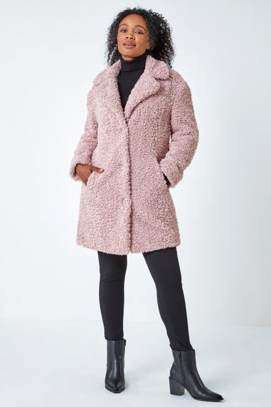 Roman Pale Pink Petite Longline Teddy Coat