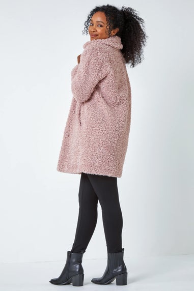 Roman Pale Pink Petite Longline Teddy Coat