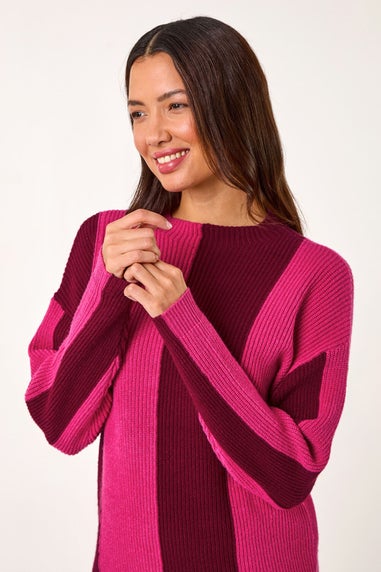 Roman Magenta Colour Block Soft Knit Jumper