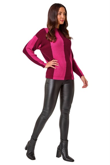 Roman Magenta Colour Block Soft Knit Jumper
