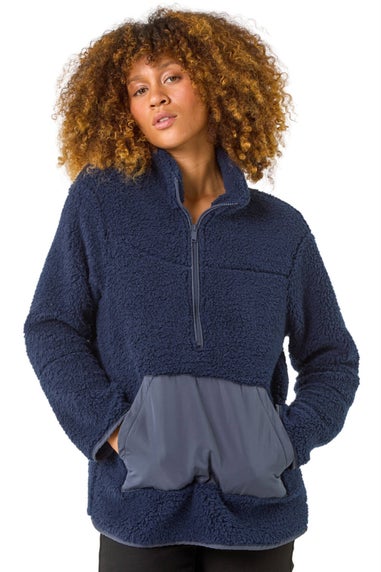Roman Midnight Blue Funnel Neck Half Zip Fleece Jacket