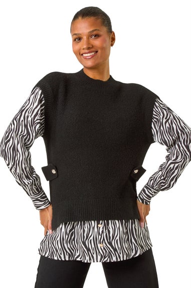 Roman Black 2 In 1 Animal Print Knit Jumper