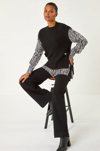 Roman Black 2 In 1 Animal Print Knit Jumper