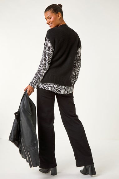 Roman Black 2 In 1 Animal Print Knit Jumper