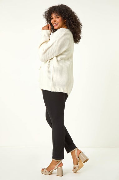 Roman Ivory Curve Bow Detail Knit Cardigan