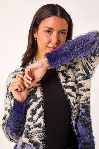 Roman Purple Fluffy Abstract Dipped Cardigan