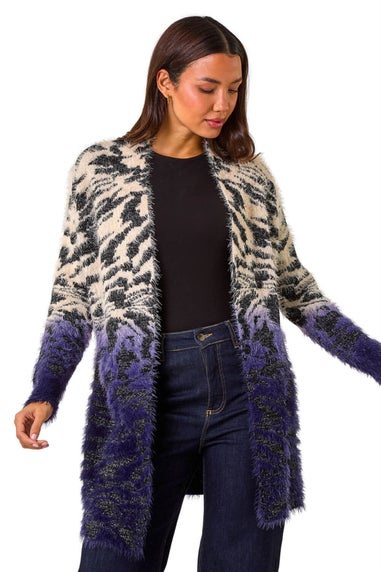 Roman Purple Fluffy Abstract Dipped Cardigan