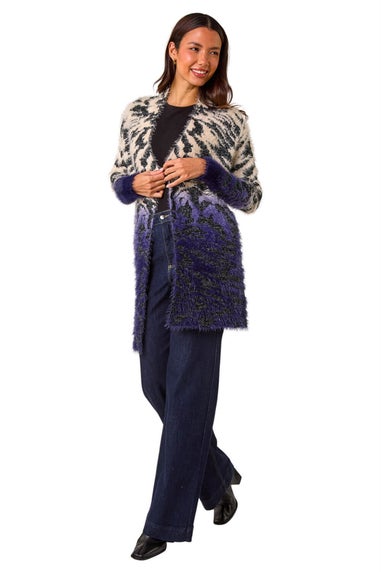 Roman Purple Fluffy Abstract Dipped Cardigan