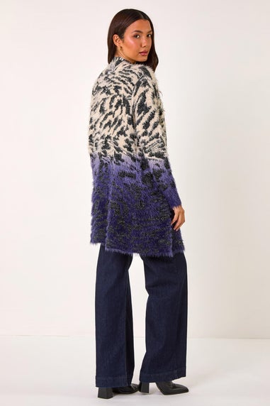 Roman Purple Fluffy Abstract Dipped Cardigan