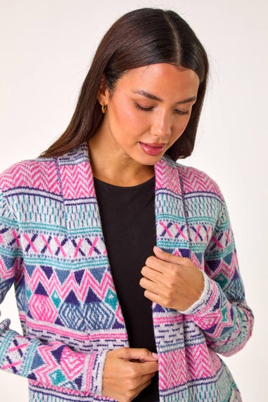 Roman Pale Pink Chevron Pattern Longline Cardigan