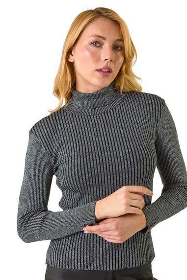 Dusk Grey Roman Stripe Turtle Neck Knit Jumper