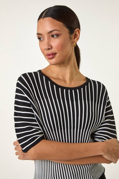 Roman Black Contrast Stripe Ribbed Knit Jumper