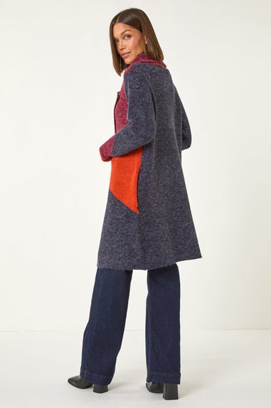 Roman Red Colour Block Button Collar Knit Cardigan